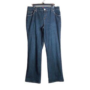 Mwah Bootcut Jeans Womens 14W Dark Wash Mid Rise Rhinestone Beaded Stretch Denim
